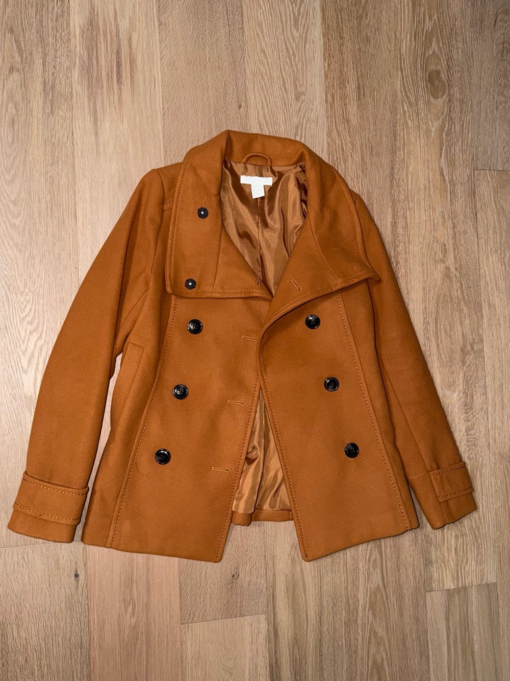 H&M Double-Breasted Peacoat in Warm Rust